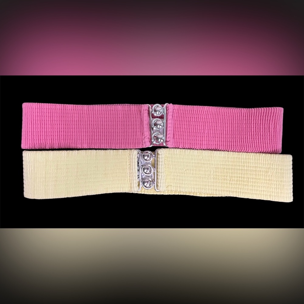 Malco Modes And Square Up Fashions Vintage 80s Pink White Stretch Belts Women’s